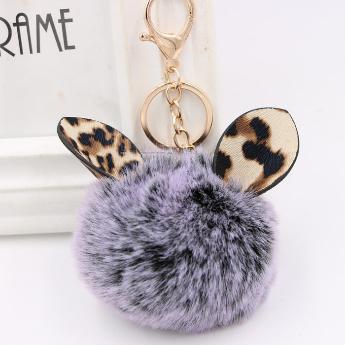 Wholesale Leopard Print Ear Fur Pom Plush Keychain Hanging JDC-KC-ZuGe082