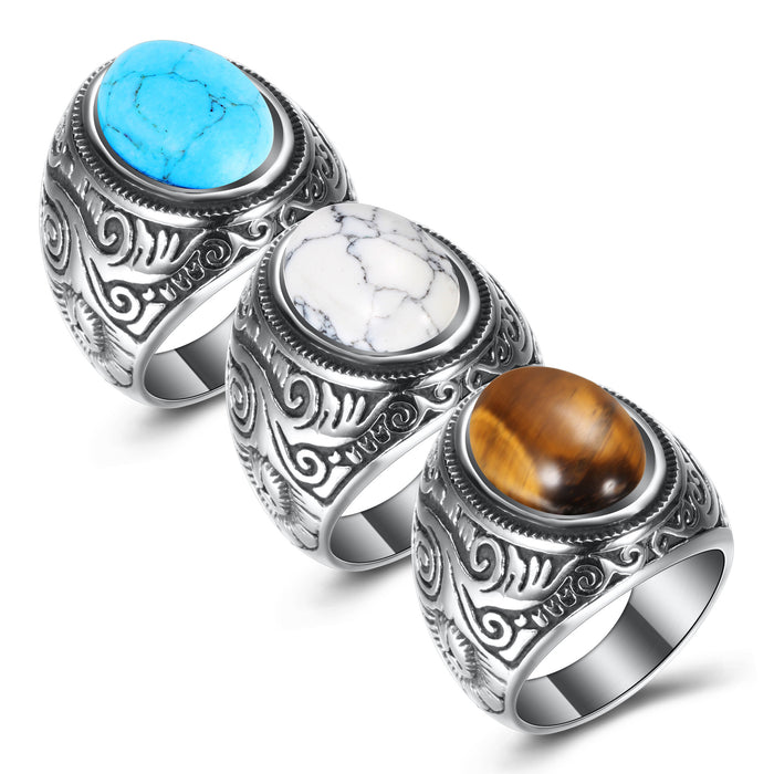 Jewelry WholesaleWholesale Stainless Steel Vintage Court Turquoise Titanium Steel Men's Ring JDC-RS-Zhongj015 Rings 众喆 %variant_option1% %variant_option2% %variant_option3%  Factory Price JoyasDeChina Joyas De China