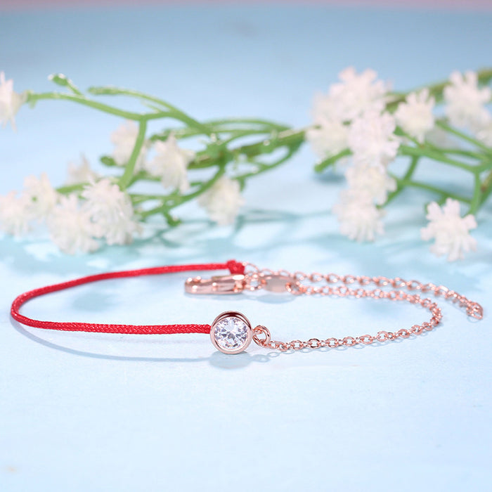 Wholesale Red String Bracelet Rose Gold Zircon Single Diamond Bracelet JDC-BT-DiL002