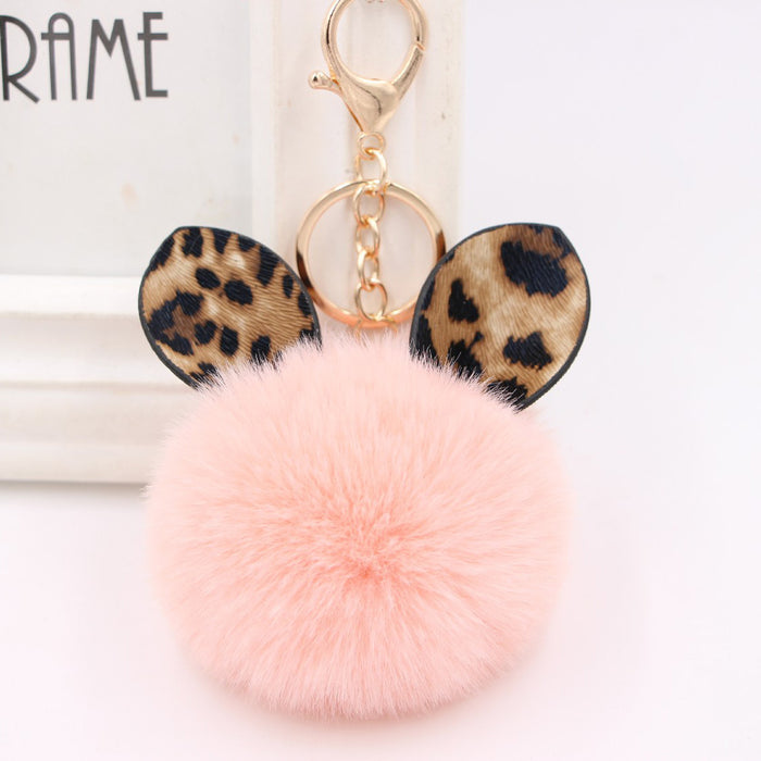 Wholesale Leopard Print Ear Fur Pom Plush Keychain Hanging JDC-KC-ZuGe082