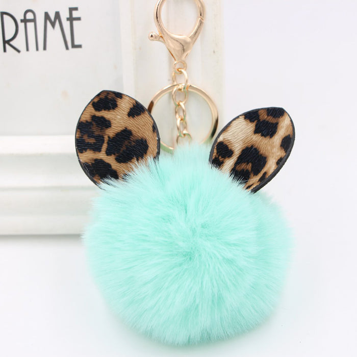 Wholesale Leopard Print Ear Fur Pom Plush Keychain Hanging JDC-KC-ZuGe082