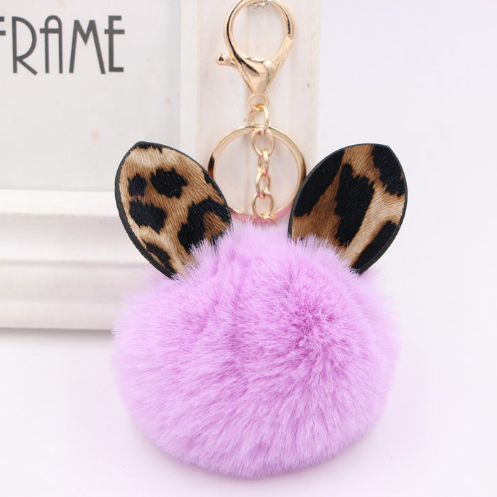 Wholesale Leopard Print Ear Fur Pom Plush Keychain Hanging JDC-KC-ZuGe082