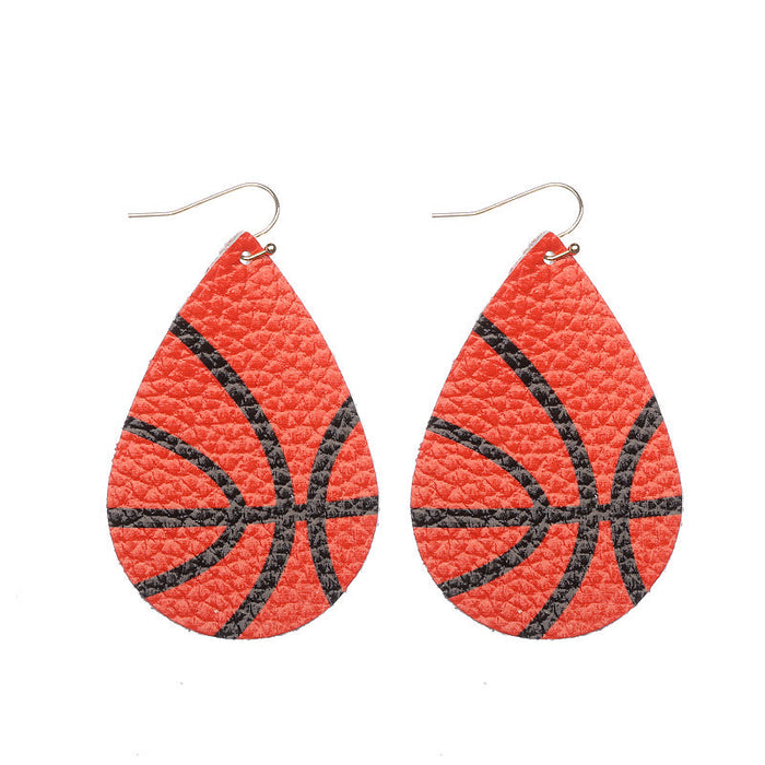 Wholesale Soccer Baseball Basketball Water Drop Leather Earrings MOQ≥2 JDC-ES-LK001