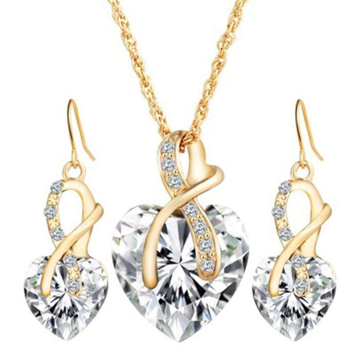 Wholesale Peach Heart Necklace Crystal Glass Earrings Necklace Jewelry Set JDC-NE-shanglu003