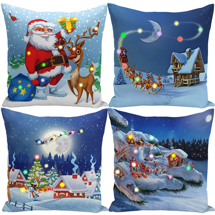 Wholesale Pillow Cover Lantern Santa Elk LED Light Printing Short Plush MOQ≥3 JDC-PW-Yifan002