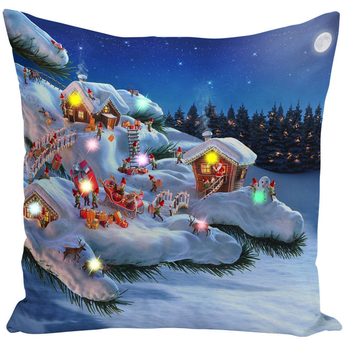 Wholesale Pillow Cover Lantern Santa Elk LED Light Printing Short Plush MOQ≥3 JDC-PW-Yifan002