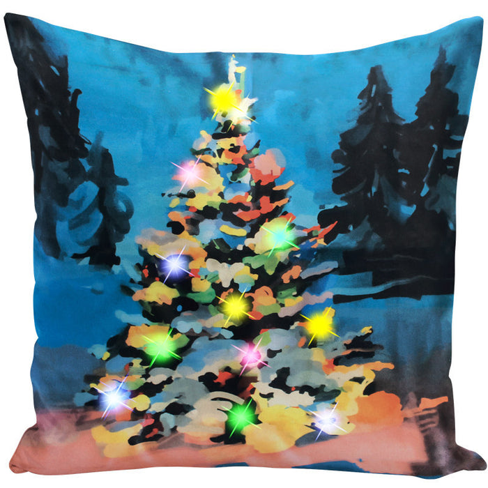 Wholesale Pillow Cover Lantern Santa Elk LED Light Printing Short Plush MOQ≥3 JDC-PW-Yifan002