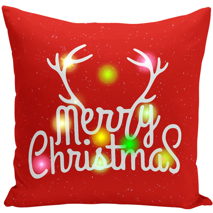 Wholesale Pillow Cover Lantern Santa Elk LED Light Printing Short Plush MOQ≥3 JDC-PW-Yifan002