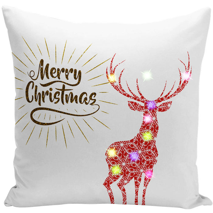 Wholesale Pillow Cover Lantern Santa Elk LED Light Printing Short Plush MOQ≥3 JDC-PW-Yifan002