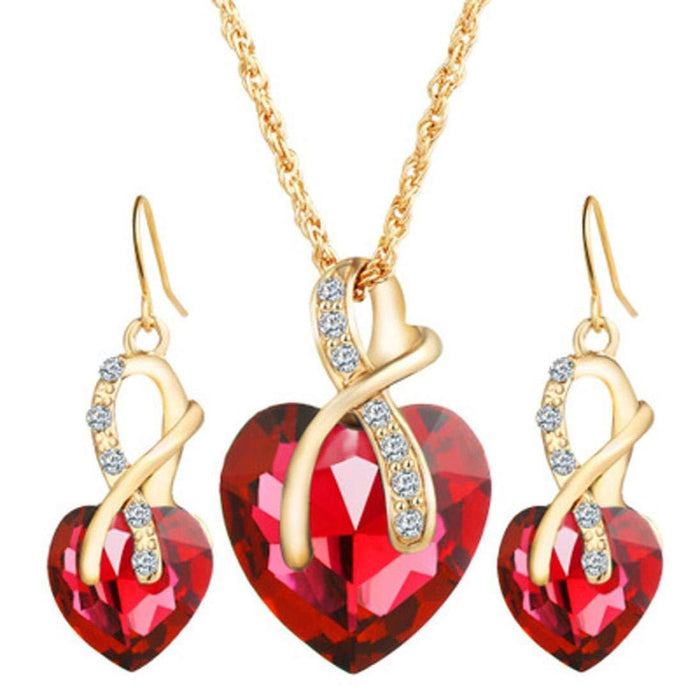 Wholesale Peach Heart Necklace Crystal Glass Earrings Necklace Jewelry Set JDC-NE-shanglu003