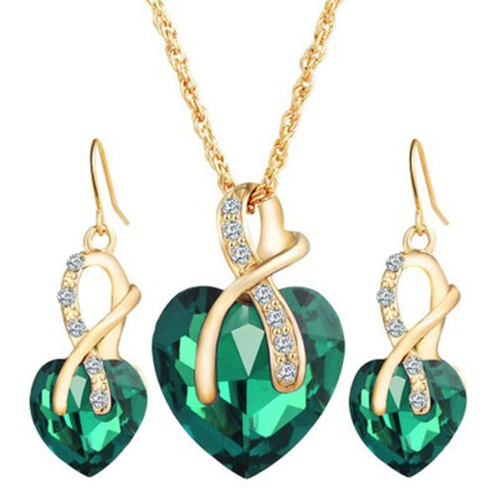 Wholesale Peach Heart Necklace Crystal Glass Earrings Necklace Jewelry Set JDC-NE-shanglu003