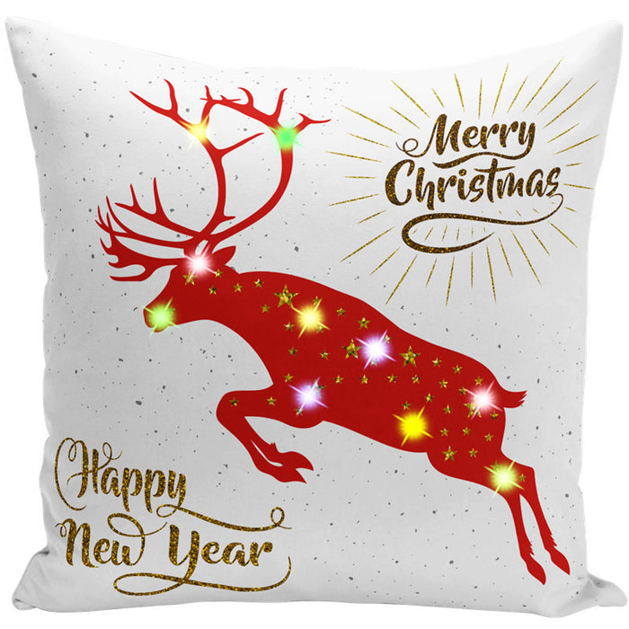 Wholesale Pillow Cover Lantern Santa Elk LED Light Printing Short Plush MOQ≥3 JDC-PW-Yifan002