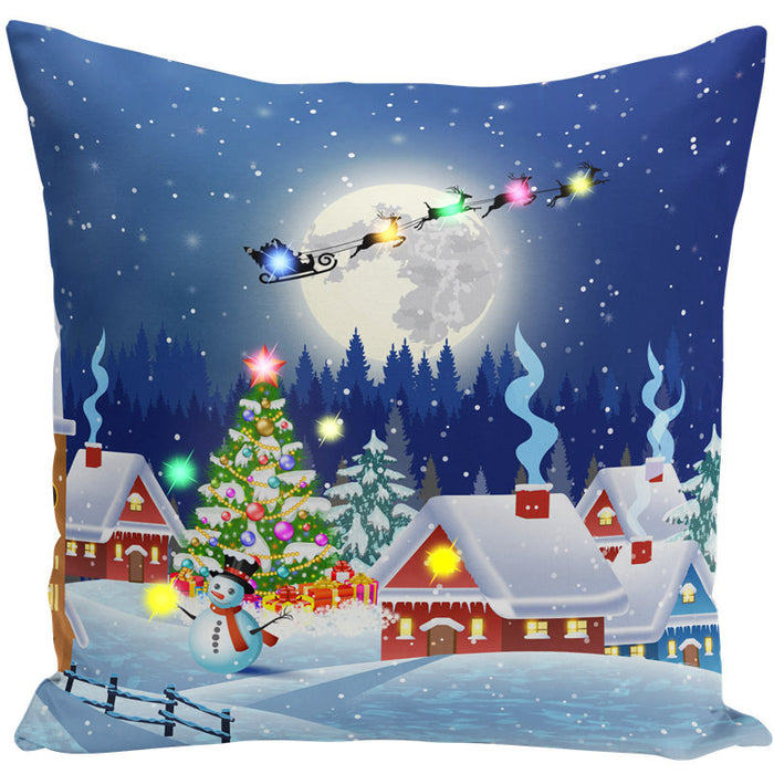 Wholesale Pillow Cover Lantern Santa Elk LED Light Printing Short Plush MOQ≥3 JDC-PW-Yifan002