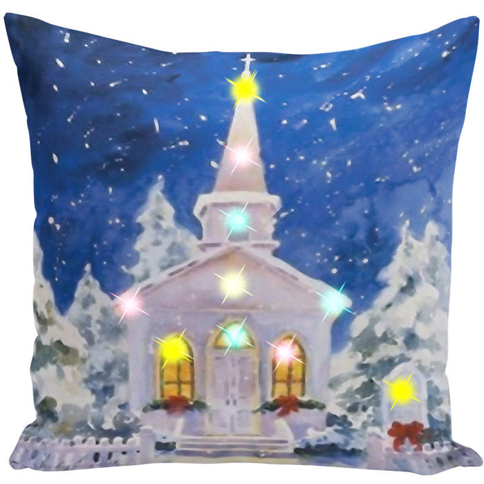 Wholesale Pillow Cover Lantern Santa Elk LED Light Printing Short Plush MOQ≥3 JDC-PW-Yifan002