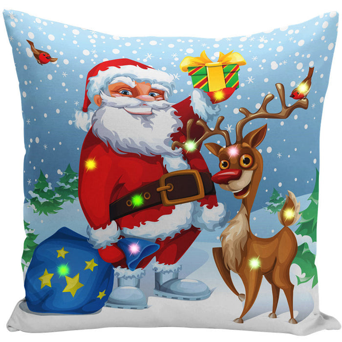 Wholesale Pillow Cover Lantern Santa Elk LED Light Printing Short Plush MOQ≥3 JDC-PW-Yifan002