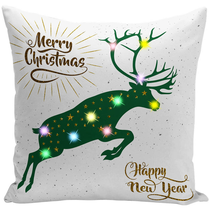 Wholesale Pillow Cover Lantern Santa Elk LED Light Printing Short Plush MOQ≥3 JDC-PW-Yifan002