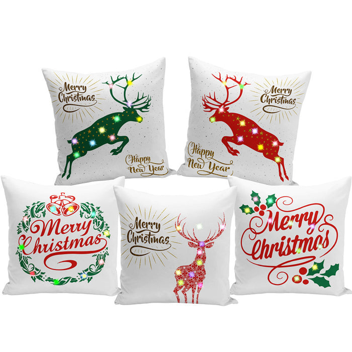 Wholesale Pillow Cover Lantern Santa Elk LED Light Printing Short Plush MOQ≥3 JDC-PW-Yifan002