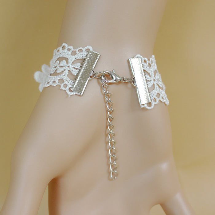 Wholesale White Rose Pearl Lace Bracelet Ring MOQ≥2 JDC-RS-FengY003