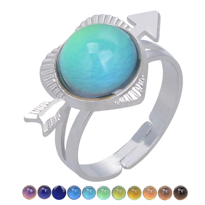 Wholesale Acrylic Gemstone Temperature And Color Change Alloy Ring JDC-RS-LanA003