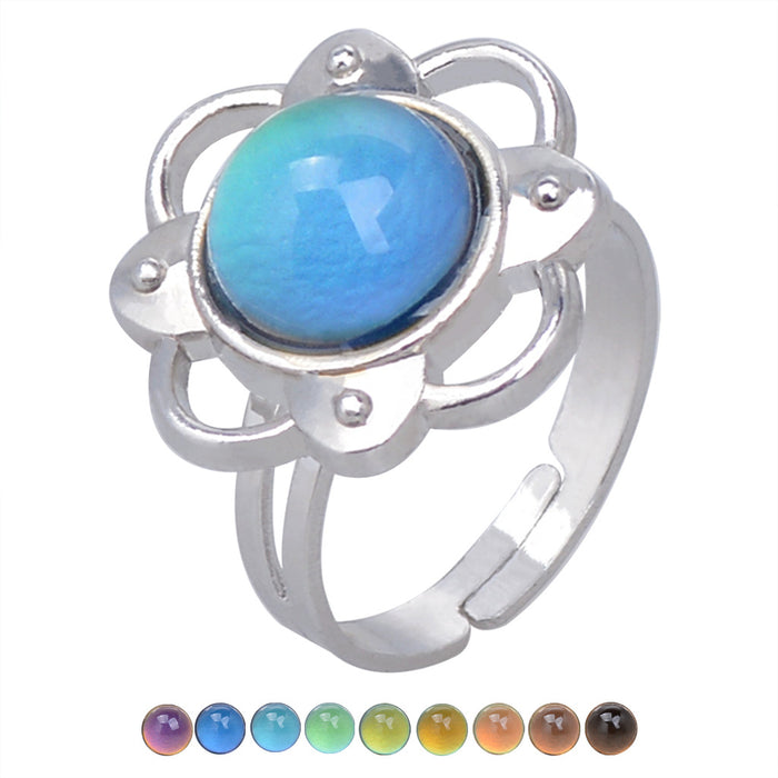 Wholesale Acrylic Gemstone Temperature And Color Change Alloy Ring JDC-RS-LanA003