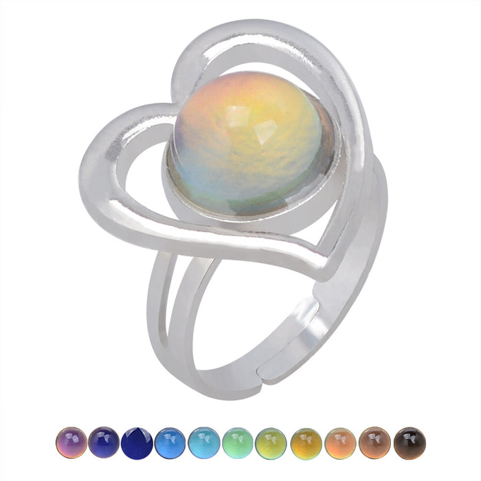 Wholesale Acrylic Gemstone Temperature And Color Change Alloy Ring JDC-RS-LanA003