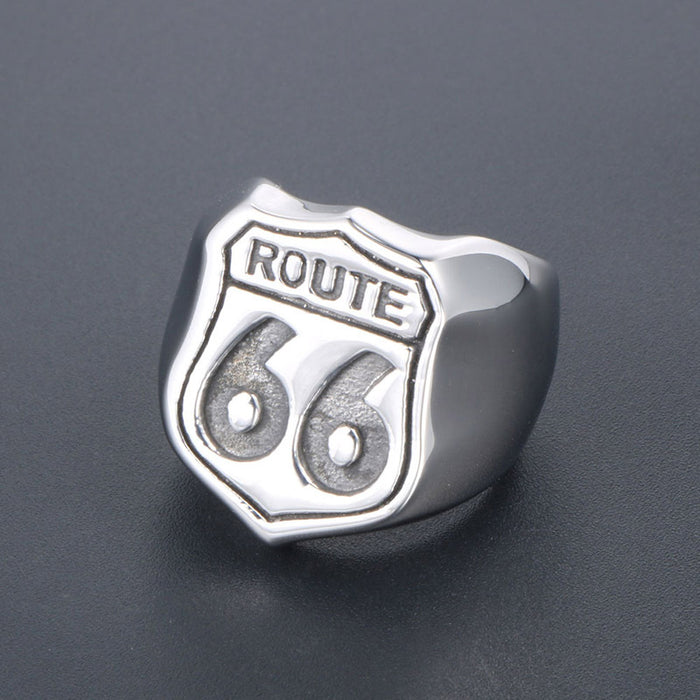 Wholesale Highway No. 66 Men's Personalized Steel Titanium Dingle Ring JDC-RS-ShengJ001