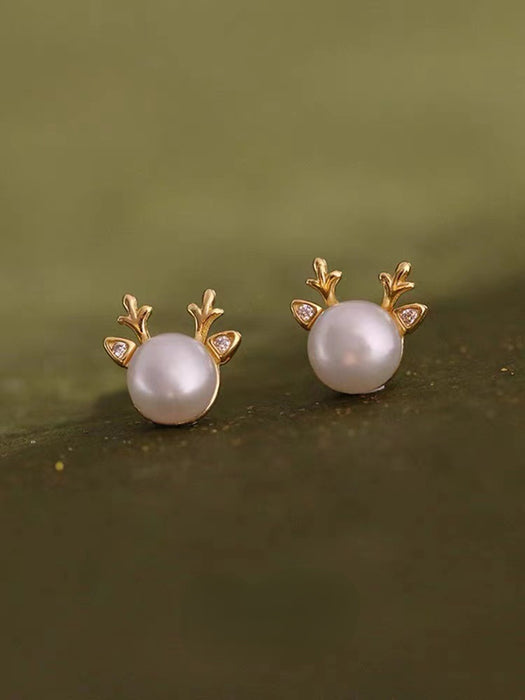 Wholesale Earrings Silver Pearl Elk Christmas Earrings JDC-ES-Congz044