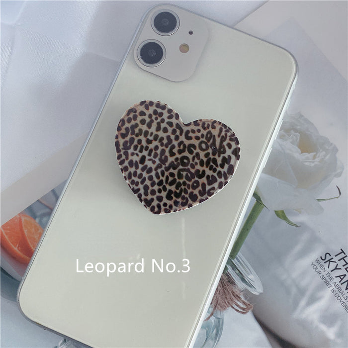 Wholesale Grips Mobile Phone Holder Leopard Print Heart Shaped Retractable Airbag Holder MOQ≥2 JDC-PS-weijiu009