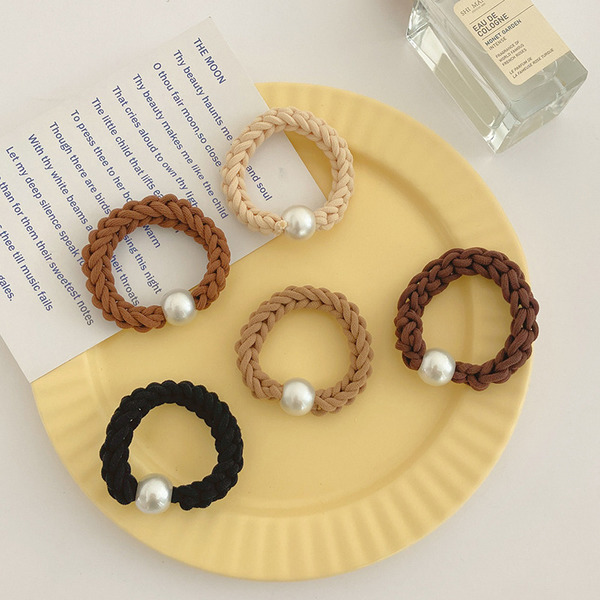 Wholesale Hair Scrunchies Woven traceless pearl hair loop elastic rubber band JDC-HS-WanD009