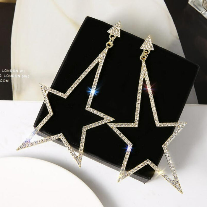 Jewelry WholesaleWholesale 925 Silver Needle Alloy Rhinestone Shiny Pentagram Earrings JDC-ES-Shuangdi001 Earrings 双笛 %variant_option1% %variant_option2% %variant_option3%  Factory Price JoyasDeChina Joyas De China