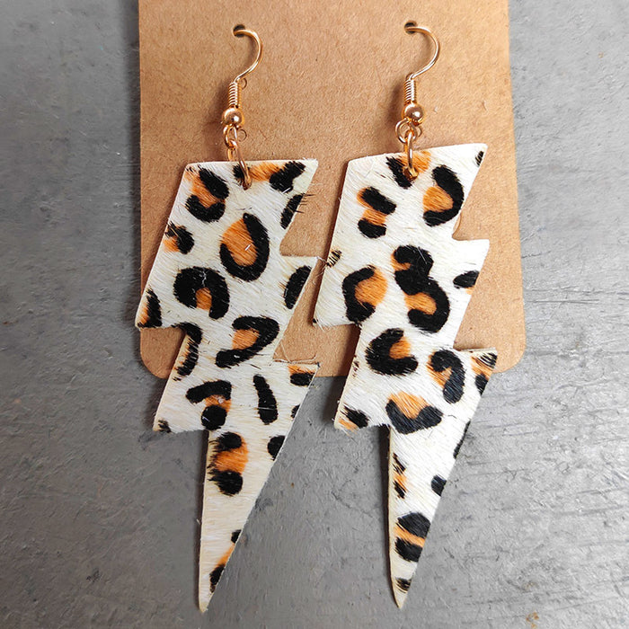 Wholesale Earrings Leather Lightning Leopard Cow Pattern 2 Pairs JDC-ES-HeYi077