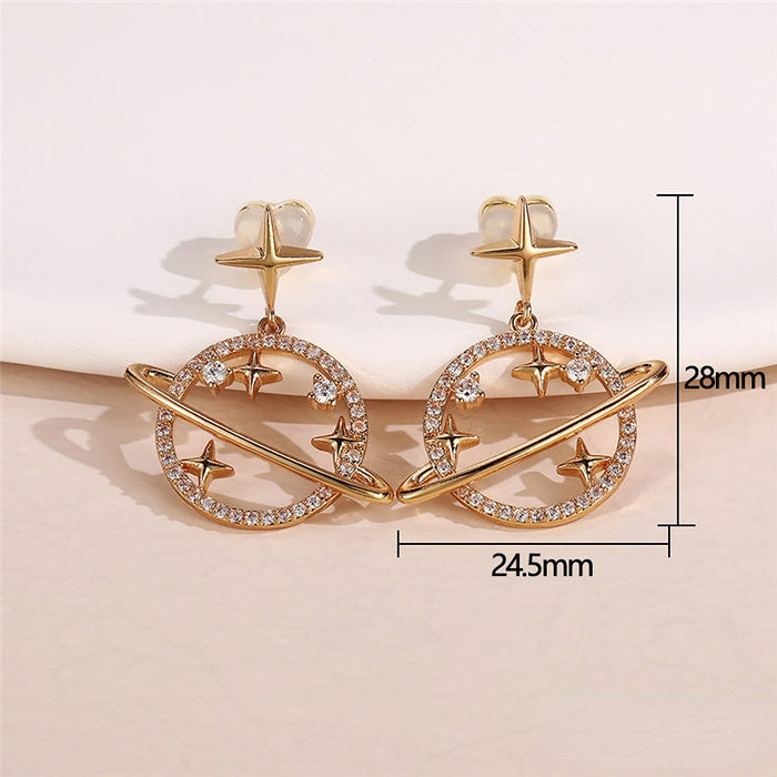 Wholesale Zircon Copper Planet Earrings MOQ≥2 JDC-ES-Caos018