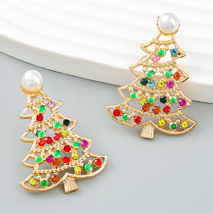 Wholesale Earrings Alloy Enamel Christmas Diamonds Christmas Tree JDC-ES-JL1036