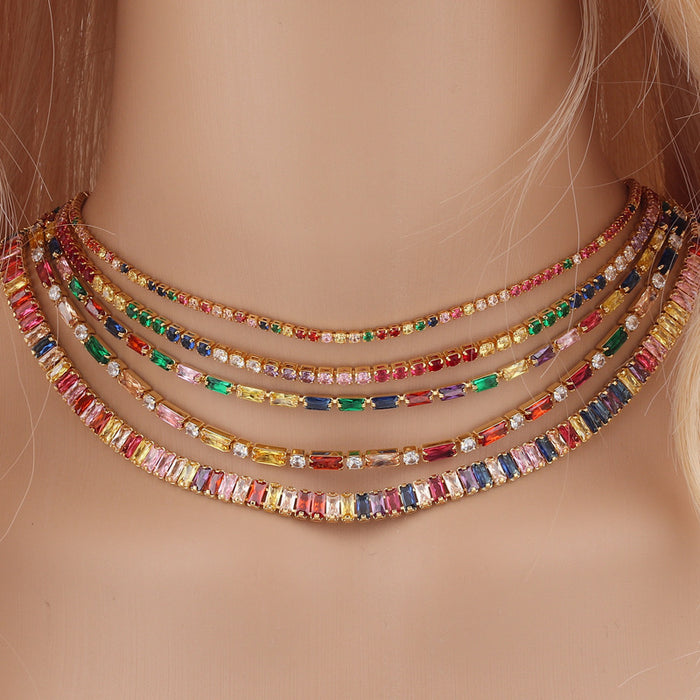 Wholesale Colored Zircon Copper Gold Plated Necklace MOQ≥2 JDC-NE-RuiB001