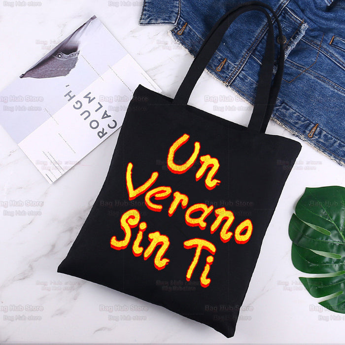 Wholesale Handbag Canvas Cute Cartoon Printing Black Shopping Bag (F) JDC-HB-Aike002