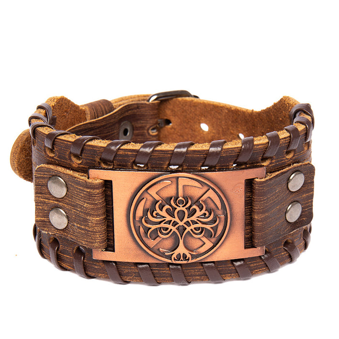 Wholesale Rune Wide Bark Tree Totem Alloy Leather Bracelet JDC-BT-BaB007