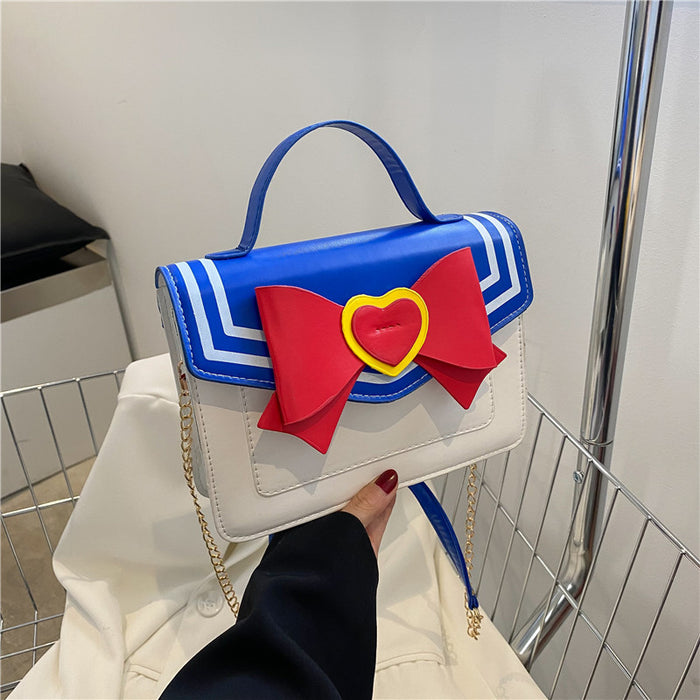 Wholesale Navy Bow Contrast Color Chain Bag JDC-SD-Henxinyu001