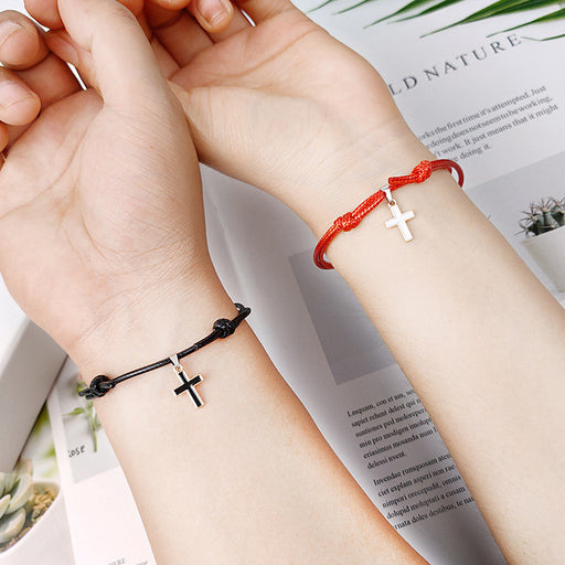 Jewelry WholesaleWholesale Alloy Cross Wax Rope Couple Bracelet Pair JDC-BT-ZiR010 Bracelet 孜瑞 %variant_option1% %variant_option2% %variant_option3%  Factory Price JoyasDeChina Joyas De China