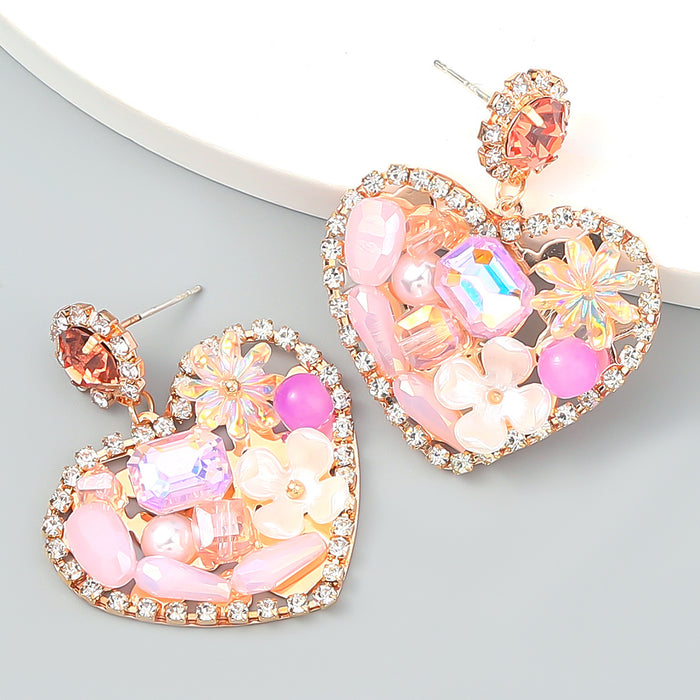 Wholesale Earrings Heart Shaped Alloy Acrylic with Diamonds JDC-ES-JL1043