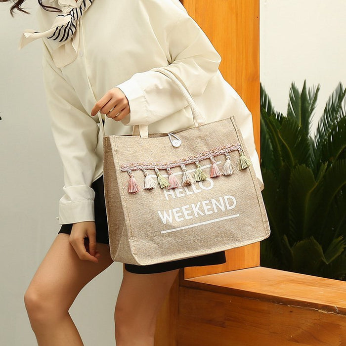 Jewelry WholesaleWholesale Tassel Linen Canvas Bag Tote Bag JDC-HB-JYD001 Handbags 军誉达 %variant_option1% %variant_option2% %variant_option3%  Factory Price JoyasDeChina Joyas De China