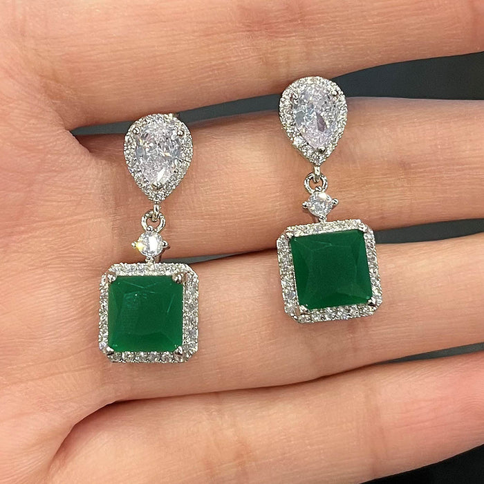 Wholesale Earrings Copper Zircon Green MOQ≥2 JDC-PREMCAOS-ES-016