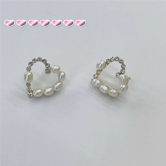 Wholesale Hollow Love Rhinestone Pearl Earrings JDC-ES-Lfm021