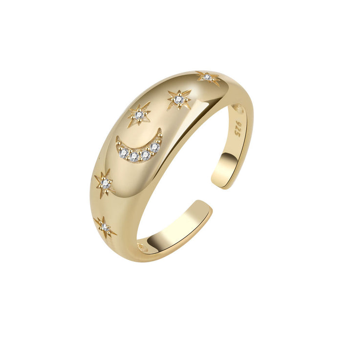 Wholesale Zircon Star Moon Copper Adjustable Ring JDC-RS-YZM105