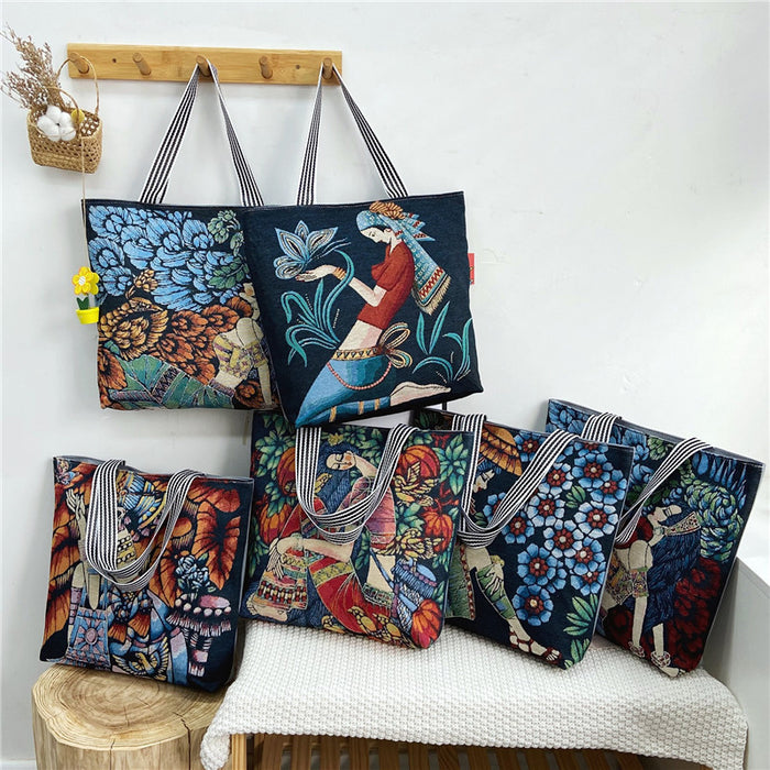 Wholesale Handbag Canvas Ethnic Style Retro Painted Shoulder Tote Bag MOQ≥2 JDC-HB-Weis001