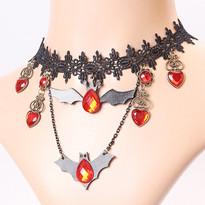 Jewelry WholesaleWholesale lace black bat heart diamond vintage necklace JDC-NE-FYi007 Necklaces 丰翼 %variant_option1% %variant_option2% %variant_option3%  Factory Price JoyasDeChina Joyas De China