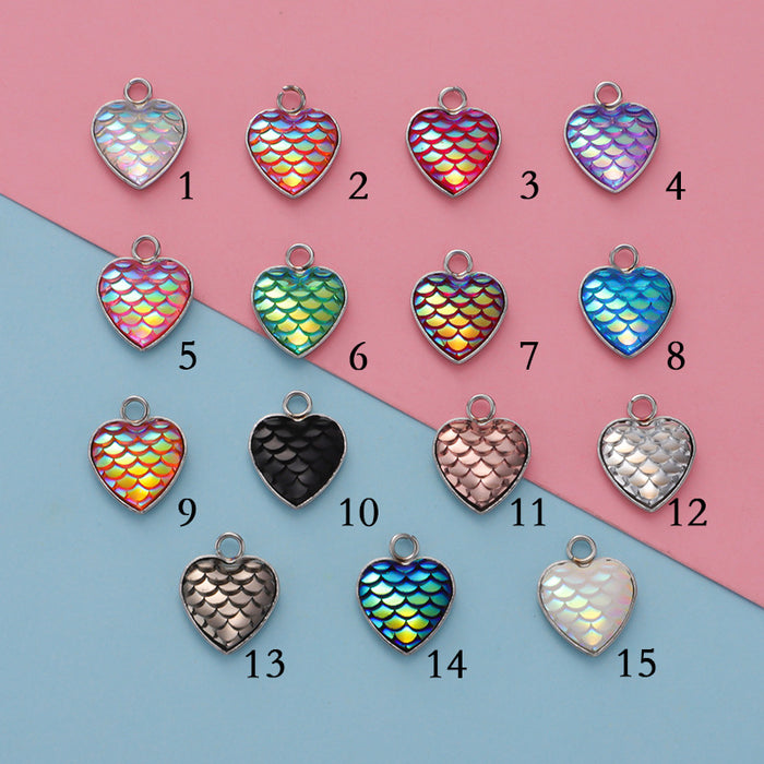 Wholesale Stainless Steel Peach Heart Resin Fish Scale Pendant 20pcs JDC-PT-MinP004