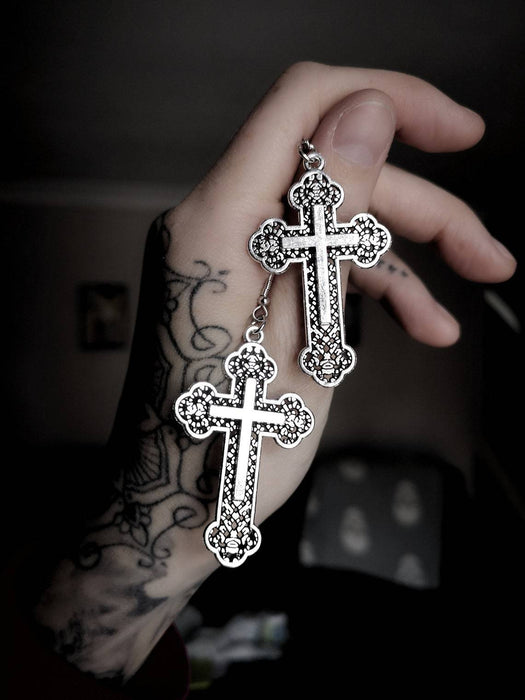 Wholesale Earrings Alloy Silver Cross MOQ≥2 JDC-ES-TingYue006