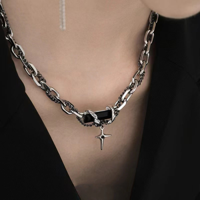 Wholesale Necklace Alloy Black Zircon Cross Clavicle Chain Bracelet Jewelry Set JDC-NE-GM011