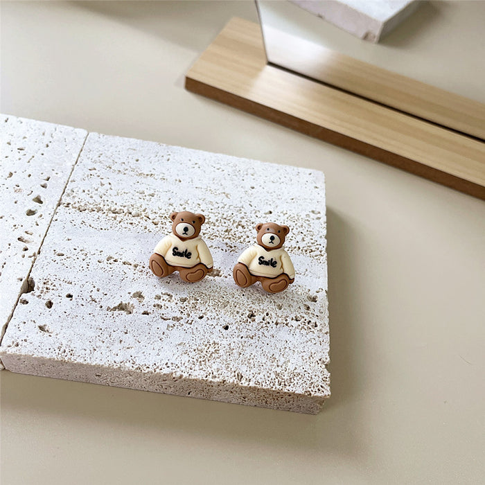 Wholesale Earrings Plastic Cute Bear Stud Earrings MOQ≥2 JDC-ES-Shier021