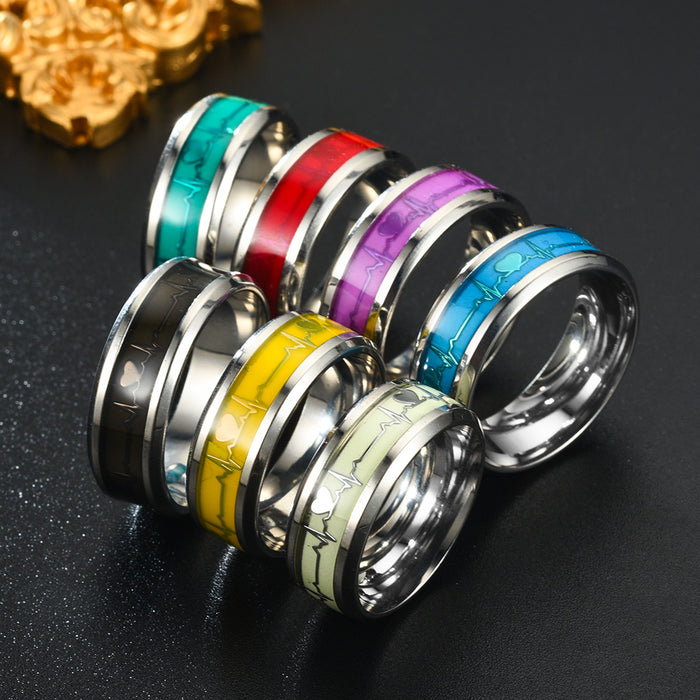 Wholesale Stainless Steel Luminous Heartbeat Couple Rings MOQ≥2 JDC-RS-ChenX003